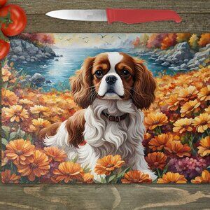 Cavalier King Charles Dog Fall Kitchen Textured Glass Trivet/Cutting Board
